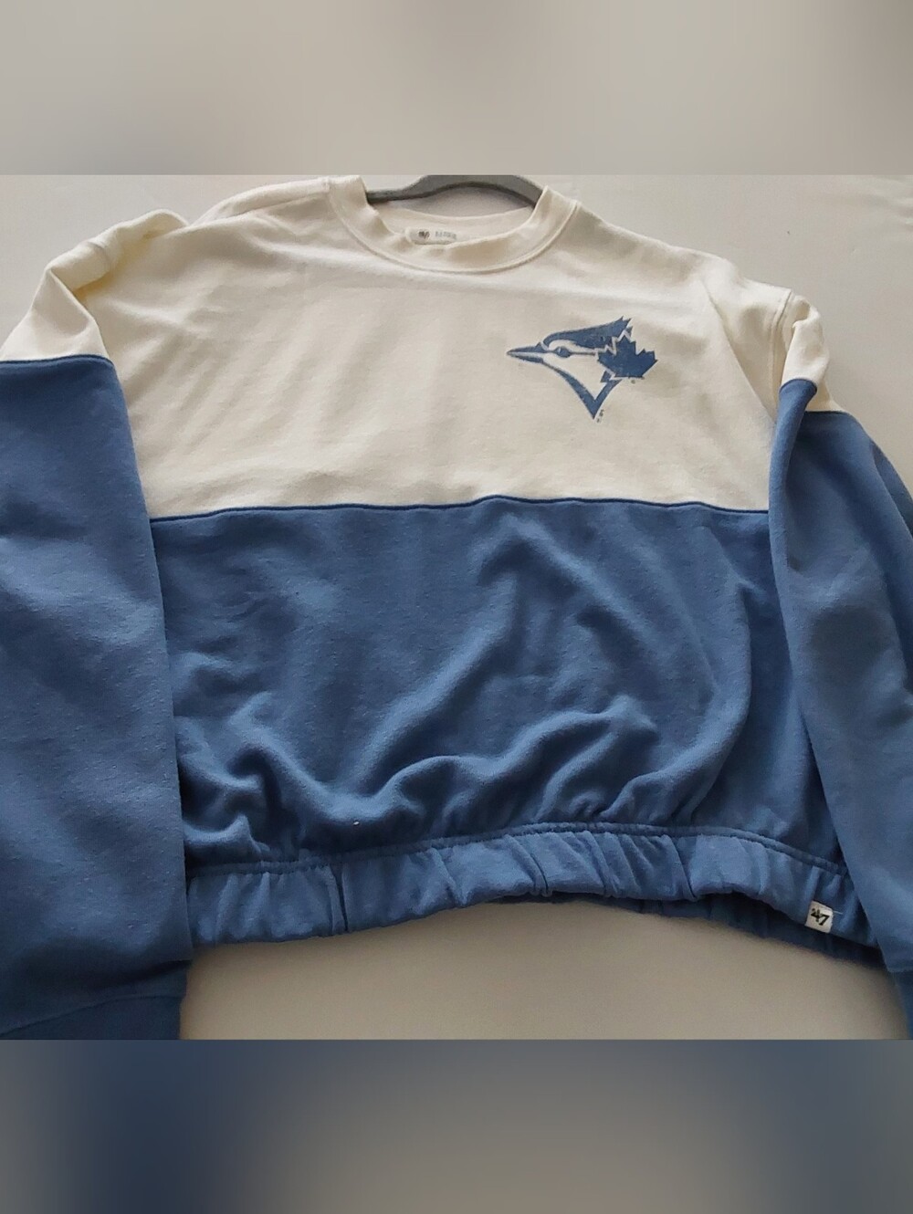 Blue Jays Two-Tone White and Blue Crewneck Sweater